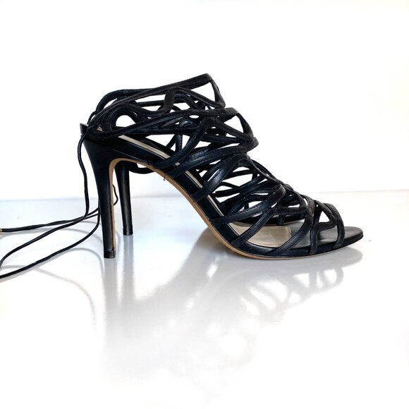ALEXANDRE BIRMAN Black Leather Stiletto Caged Heel Sandal Shoe Size 7.5 - Picture 2 of 15